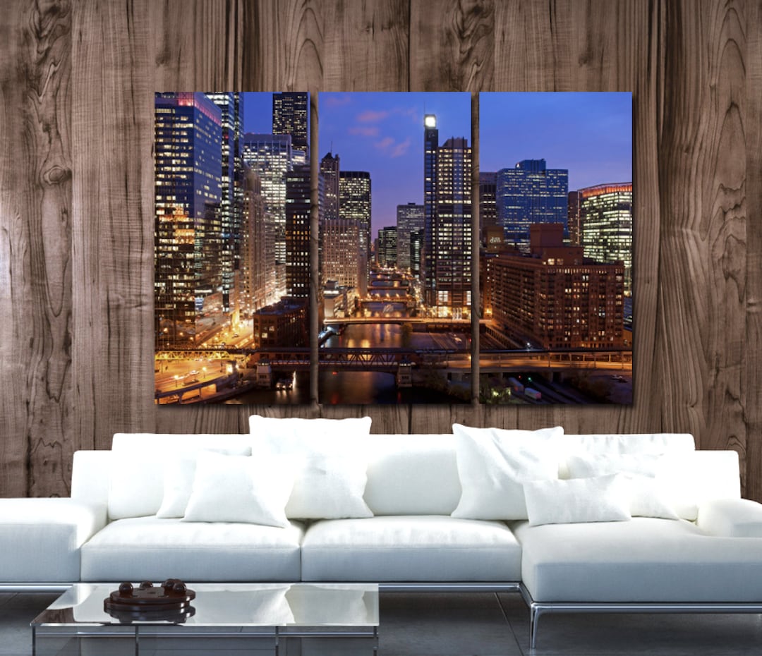 Chicago Skyline Canvas Set, Large Wall Art of Chicago Print, Chicago