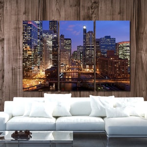 Chicago Skyline Canvas Set, Large Wall art of Chicago Print, Chicago Canvas, Chicago Art, Chicago Photo, Chicago River, Chicago Poster