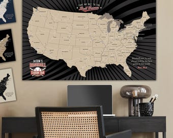Baseball Stadium Map, Classic Ballpark Tour Push Pin Bucket List Map, Great Personalized Baseball Gift, MLB Baseball Map Wall Art Decor