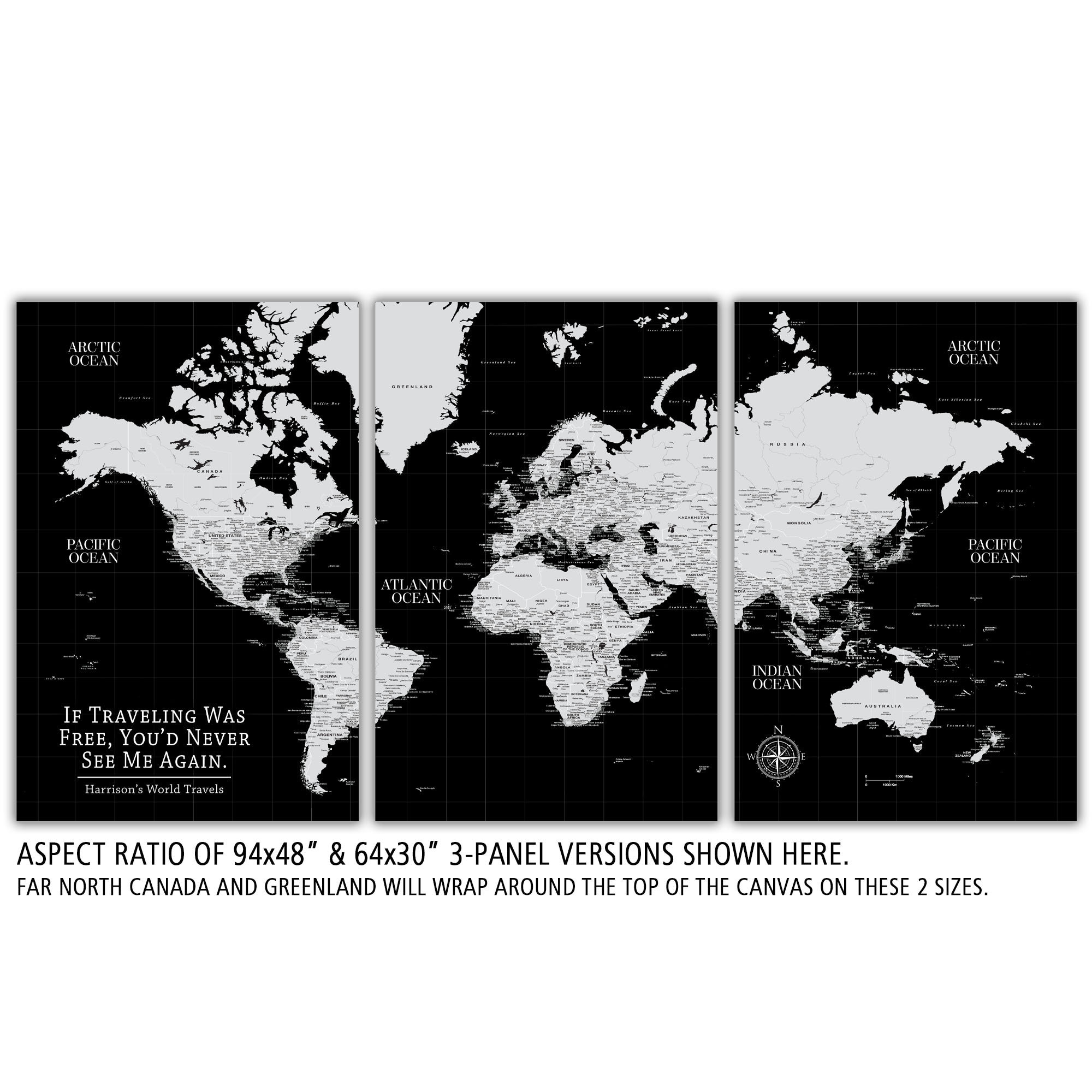 Black Push Pin Travel Map World, Custom Push Pin World Map, Canvas Map ...