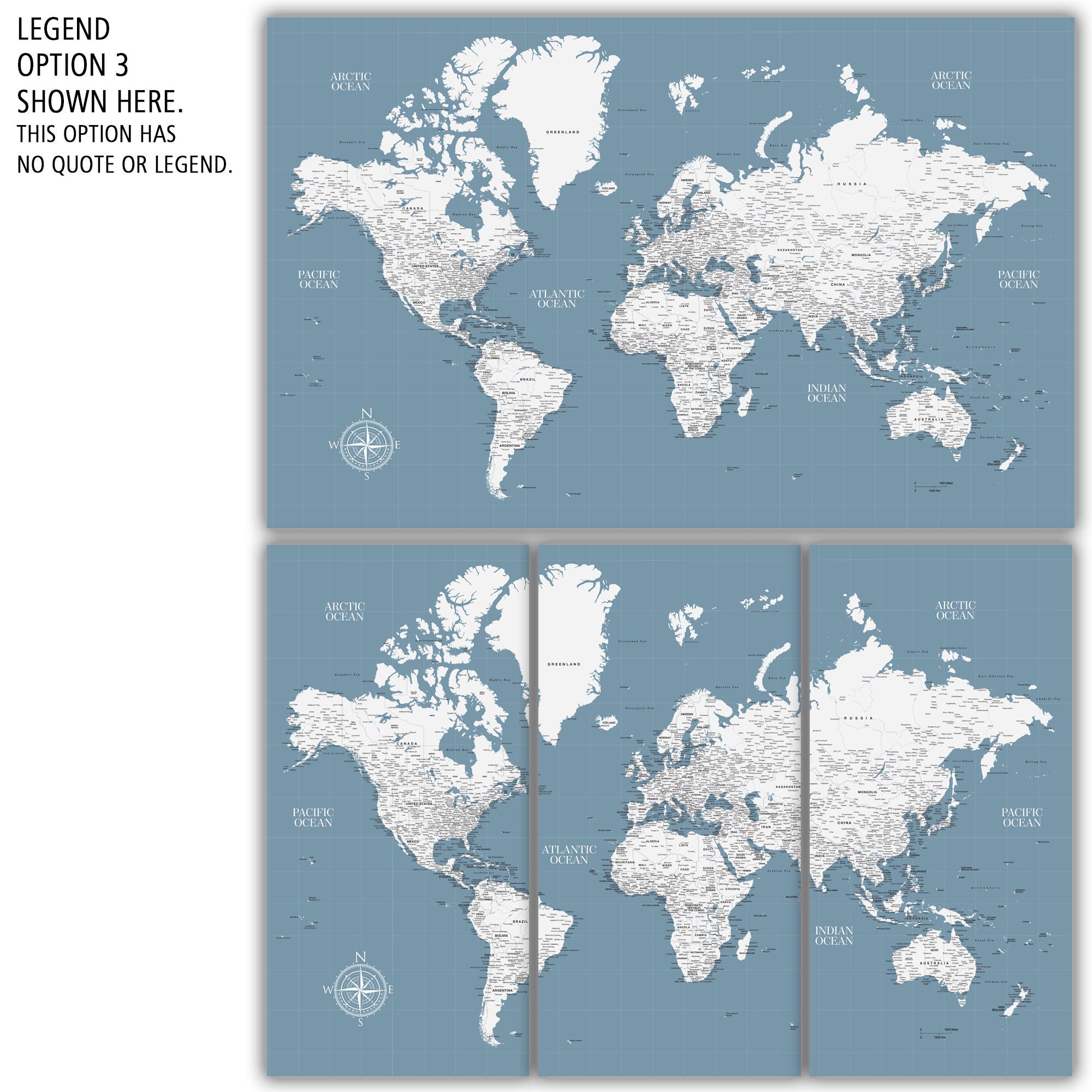 Slate Blue Push Pin Travel Map World, Custom Push Pin World Map, Canvas ...