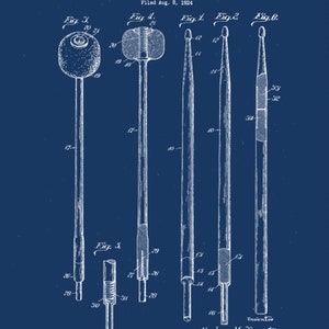 May include: A black and white line drawing of a patent for a drumstick. The patent is dated December 10, 1929, and is titled "Drumstick" by A.M. Zipperstein. The drawing shows different views of the drumstick, including the tip, the shaft, and the handle.