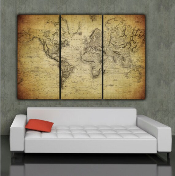 1850 Vintage World Map Art On Canvas Vintage Map Set For