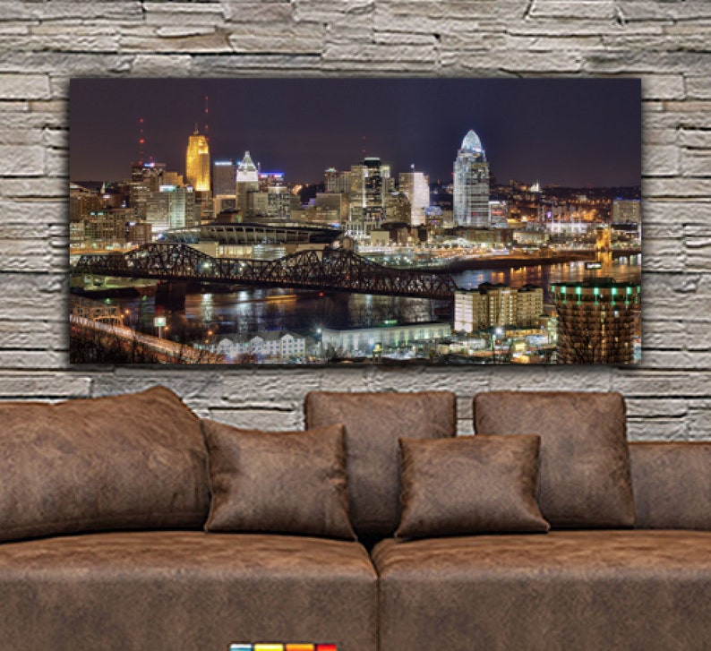 Cincinnati Skyline on Canvas Large Wall Art Cincinnati Etsy