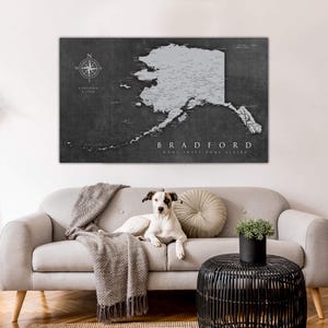 GREY Alaska Push Pin Map, Personalized Alaska State Map, Upscale Canvas Art to Pin Travels, State Art, Best Gift for Travelers