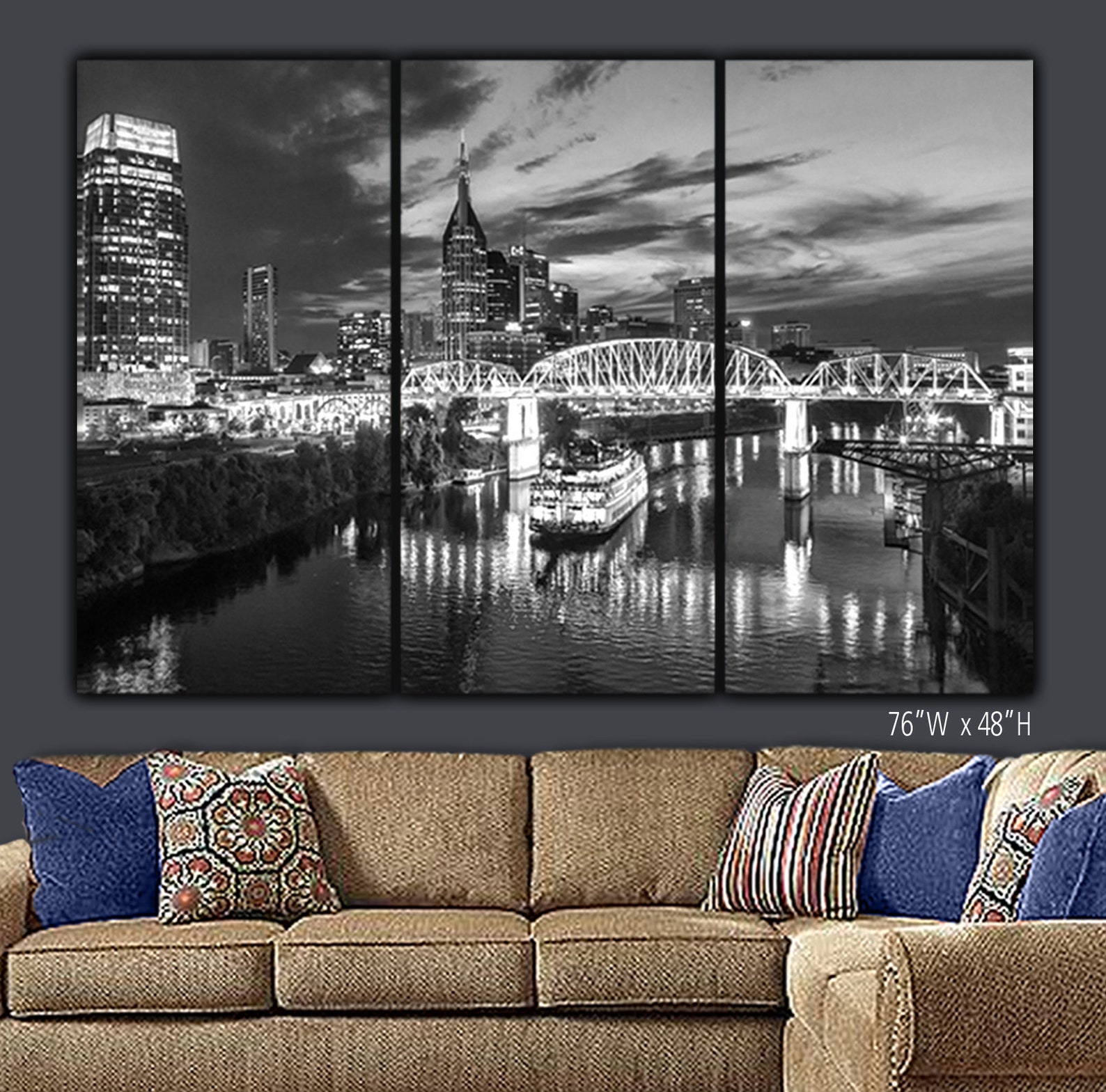 Nashville Skyline Canvas Large Nashville Tennessee Wall Art Etsy