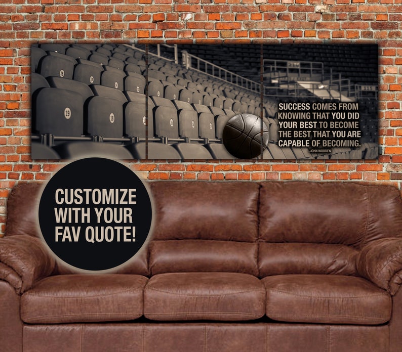 Basketball Vintage Field House Canvas Set, Customize Quote, Man Cave or Kids Room Decor, John Wooden, Bobby Knight Quote, Large Canvas Art image 1