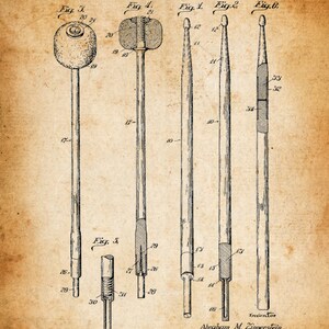May include: A black and white line drawing of a patent for a drumstick. The patent is dated December 10, 1929, and the inventor is Abraham M. Zipperstein. The drawing shows different views of the drumstick, including a close-up of the tip.