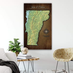 Vermont Push Pin State Map, Premium Custom Office Map, Stretched Canvas Map for Marking Travels, Personalized Vermont Wall Art Gift