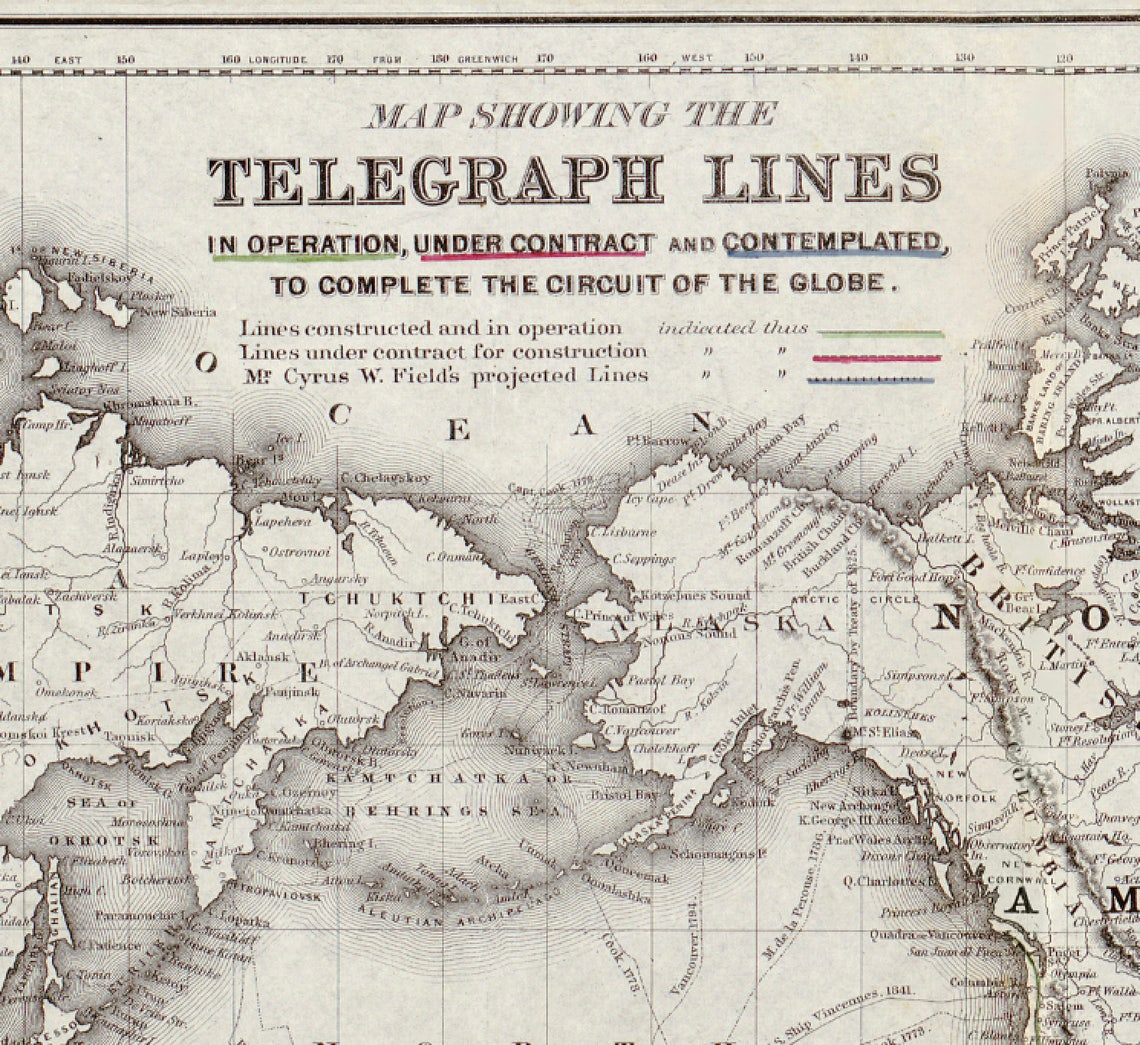 World Map Telegraph Lines Canvas Decor Vintage Map Canvas Etsy