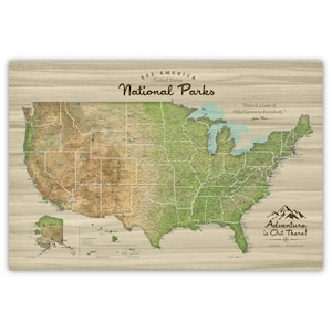 USA National Parks Push Pin Map, USA Travel Map, Custom National Parks Map, Wedding or Travel Gift Decor, Rustic Large Wall Art, Nature art image 8