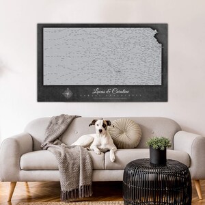 GREY Kansas Push Pin Map, Personalized Kansas State Map, Upscale Canvas Art to Pin Travels, State Art, Best Gift for Travelers