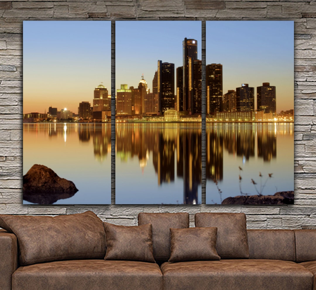 Detroit Skyline Canvas Set, Large Wall Art of Detroit Print, Detroit