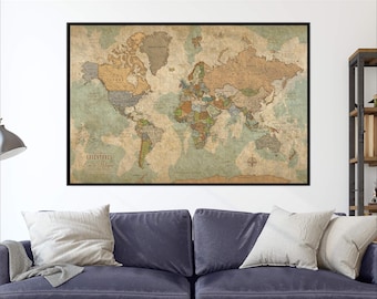 Push Pin Travel Map of World, Customized Map One Panel Pin Board, Vintage Push Pin Map, Large Wall art, World Map Push Pin travel gift