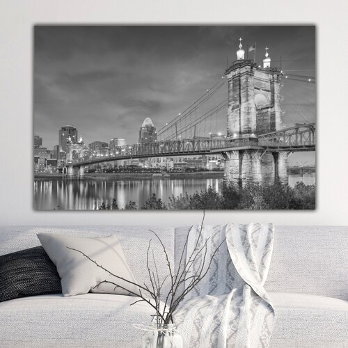 Cincinnati Skyline Bridge Canvas Set, Large Cincinnati Canvas, Cincinnati shops Art, Cincinnati Photo, Cincinnati Wall Art, Roebling Bridge