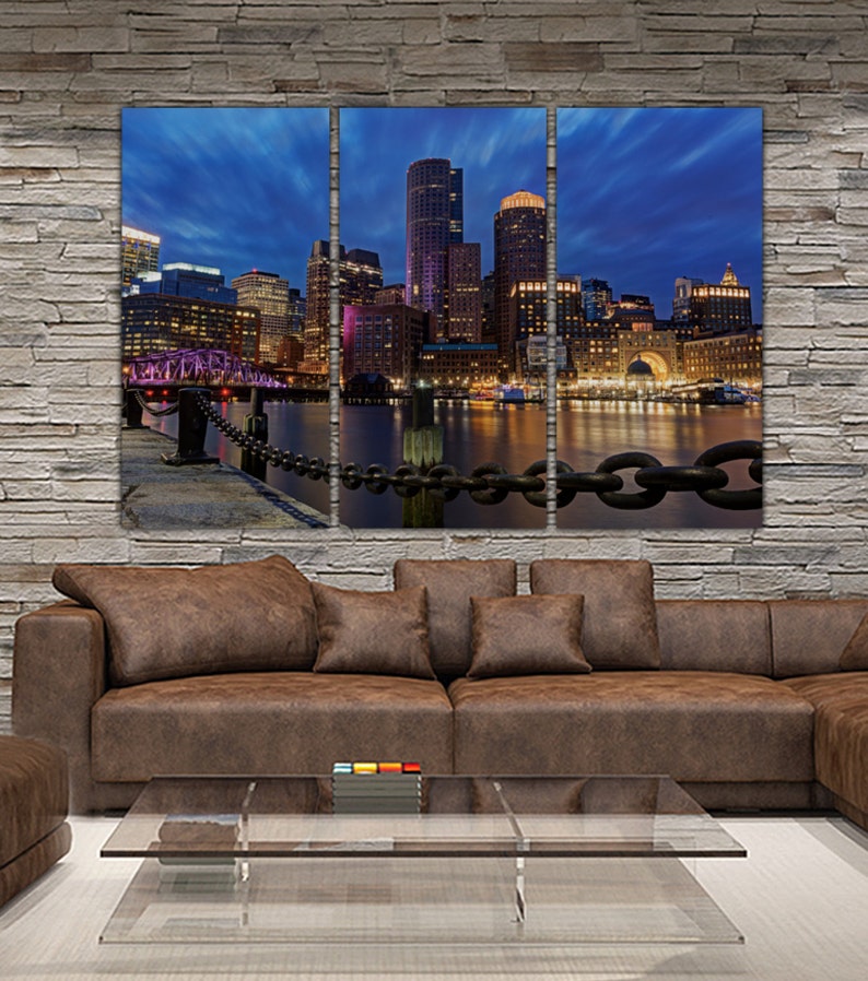 Boston Skyline Canvas Set Large Wall Art of Boston Print Etsy