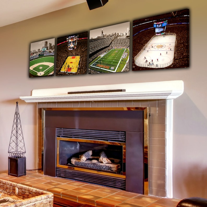 Chicago Sports Stadium Set Chicago Bulls, Chicago Cubs, Bears, Blackhawks, Wrigley Field, White Sox, Gift or Wall Decor for your man cave. image 1