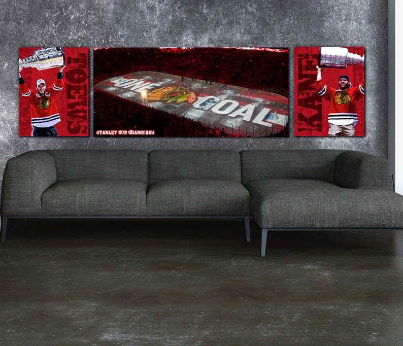 Chicago Blackhawks Stanley Cup Championship Set with Toews & Kane Canvas, Chicago Art, Large Wall Art from Holy Cow Canvas, One Goal image 1