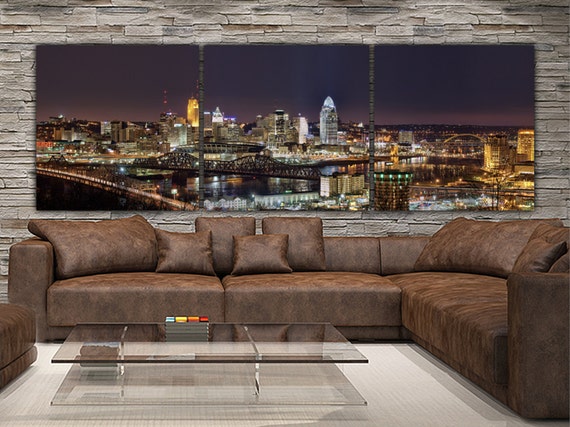 Cincinnati Skyline on Canvas, Large Wall Art, Cincinnati Print, Cincinnati art, Cincinnati Photo, Cincinnati Canvas, Panoramic Cincinatti
