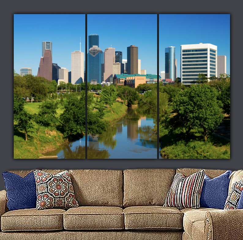 Houston Skyline Canvas Large Houston Texas Wall Art Buffalo Etsy