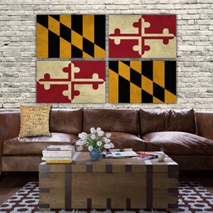 Maryland State Flag on Canvas 4 panel set. Vintage art, large Canvas Art, Maryland Flag, Big art image 5