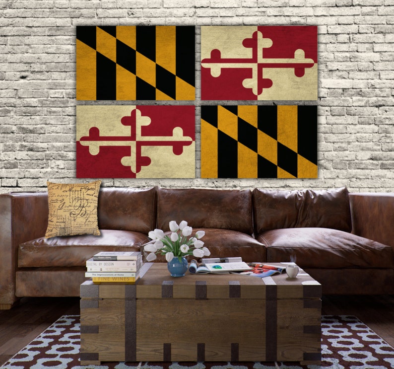 Maryland State Flag on Canvas 4 panel set. Vintage art, large Canvas Art, Maryland Flag, Big art image 5