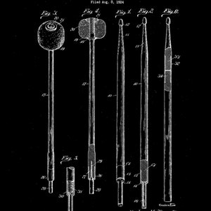 May include: A black and white line drawing of a patent for a drumstick. The drawing shows five different views of the drumstick, including the tip, the shaft, and the handle. The patent number is 1,739,275 and the date is December 10, 1929.