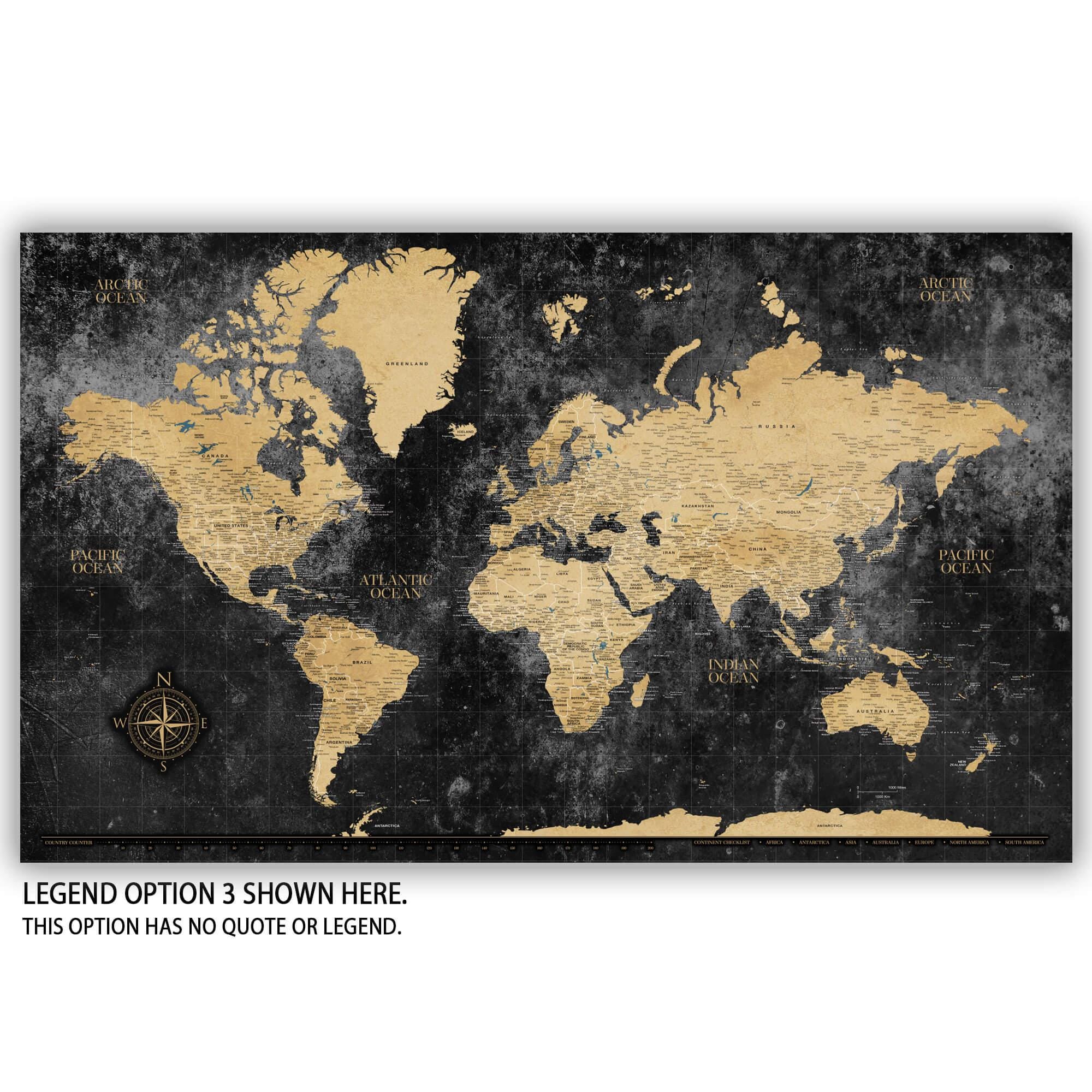 Gold & Black Textured World Push Pin Map on Premium Canvas With ...