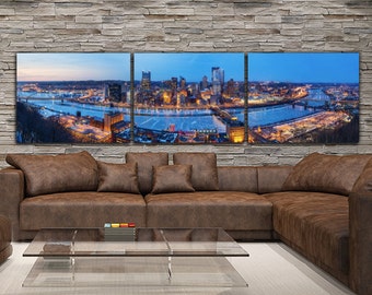 Pittsburgh Skyline on Canvas, Large Wall Art, Pittsburgh Print, Pittsburgh art, Pittsburgh Photo, Pittsburgh Canvas, Panoramic Pittsburgh