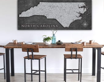 GREY North Carolina Push Pin Map, Personalized North Carolina State Map, Upscale Canvas Wall Art to Pin Travels, Best Gift for Travelers