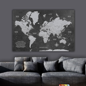 Grey Push Pin World Map Personalized 1-Panel Canvas, Custom Travel Map, Push Pin Map, Travel Gifts, World Map Push Pin, Cotton Anniversary