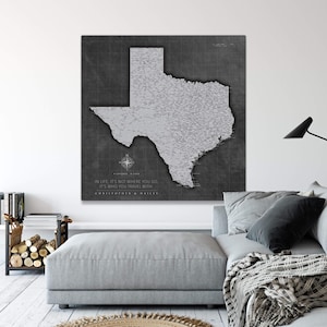 Grey Texas Push Pin Map, Office Grey Texas State Map, Upscale Canvas Wall Art to Pin Travels, B&W Pinboard, Best Gift for Travelers
