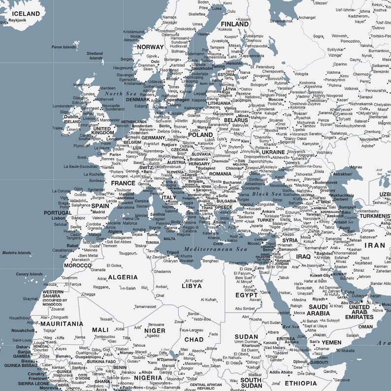 Slate Blue Push Pin Travel Map World, Custom Push Pin World Map, Canvas ...