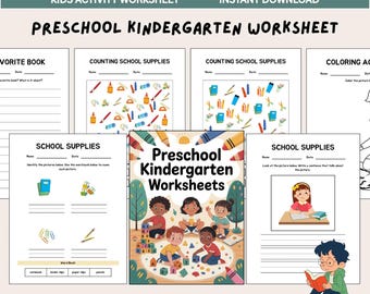 Kindergarten Math & Literacy Worksheets | 25-Page No-Prep Bundle | Counting, Phonics, Sight Words and Handwriting PDF
