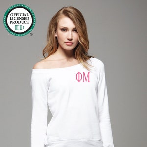 Pi Beta Phi Sweatshirt, Off Shoulder Wide Neck Pullover, Embroidered Pi Phi Merch, Greek Sorority Apparel and Clothing Big Little Gifts image 6