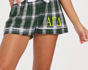 Alpha Gamma Delta Boxer Short Flannel Pajama Bottoms Embroidered Sorority Greek Letter, Big Little Reveal Gift for her, Alpha Gam Merch
