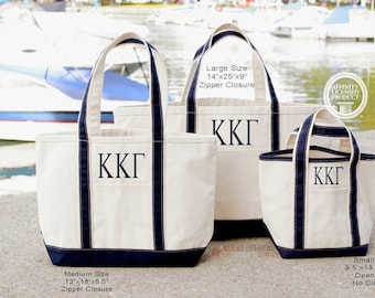 Kappa Kappa Gamma Sorority Canvas Bag, Embroidered KKG Tote Zip, Rush Week Bid Day Big Little Gifts for Her, Small Medium Large Beach Merch