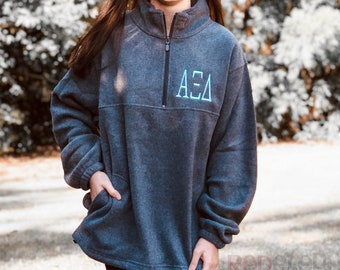Alpha Xi Delta Jacket Unisex Fit Quarter Zip Fleece Pullover Sweatshirt for Sorority Big Little Bid Day Gifts with Embroidered Greek Letters