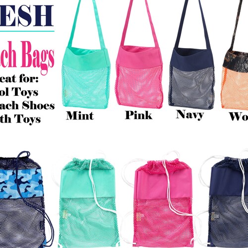 Monogram Mesh Bag Personalized Toy Bag Embroidered Beach Etsy