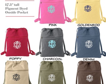 Monogram Cinch Bag, Personalized Gym Bag, Embroidered School Tote, Monogram Backpack, Bookbag, Personalized Graduation Gift, Pigment Dyed