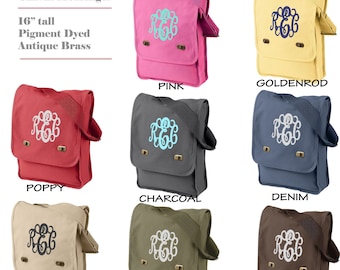 Monogram Crossbody Purse Satchel, Personalized Gym Bag, Embroidered School Tote, Personalized Teacher Gift, Messenger Field, Pigment Dyed