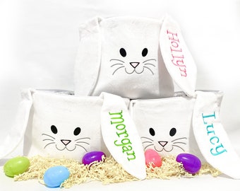 Personalized Easter Basket for Kids, Embroidered Easter Tote for Children, Monogrammed Bunny Rabbit or Chick Bucket for Eggs, Girls Boys
