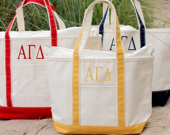 Alpha Gamma Delta Sorority Canvas Bag, Embroidered Greek Tote, Rush Week Bid Day Big Little Gifts for Her, Small Medium Large Beach Merch