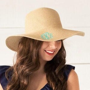 May include: A navy blue sleeveless dress with a ruffled neckline and a straw sun hat with a decorative accent. The dress has a fitted waist and a flared skirt. The hat has a wide brim.