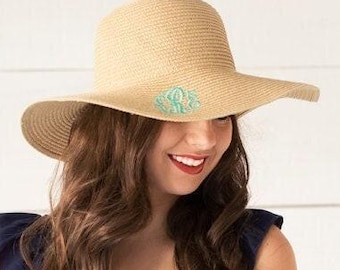 Monogram Floppy Hat, Embroidered Beach Hat, Personalize Derby Headwear, Womens Custom Wide Brim Sun Hat, Easter Gifts for Her