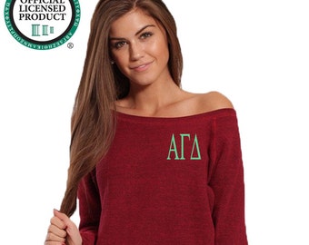 Alpha Gamma Delta Sweatshirt, Off Shoulder Sweatshirt, Wide Neck Pullover, Embroidered Alpha Gam Merch, Greek Sorority Big Little Gifts