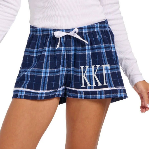 Kappa Kappa Gamma Boxer Short Flannel Pajama Bottoms Embroidered Sorority Greek Letter, Big Little Reveal Gift for her Under 40, KKG Merch