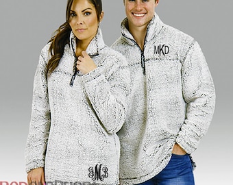 Monogram Sherpa Pullover Jacket, Personalized Quarter Zip Frosted Sherpa Fleece Jacket for Kids, Teens, and Adults in Unisex Fit Outerwear