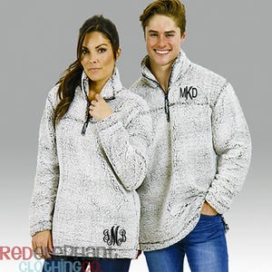 Monogram Sherpa Pullover Jacket, Personalized Quarter Zip Frosted Sherpa Fleece Jacket for Kids, Teens, and Adults in Unisex Fit Outerwear image 1