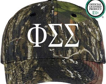 Phi Sigma Sigma Camo Baseball Hat, Phi Sig Camouflage Cap, Sorority Rush Week Big Little Reveal Gift Embroidered ΦΣΣ Greek Letters Merch